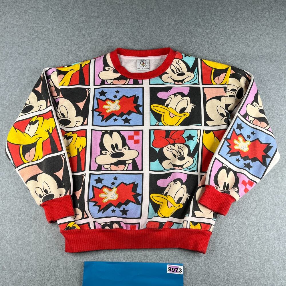 Mickey & Co Sweater Womens Small Mickey Mouse Characters All Over Print Pullover